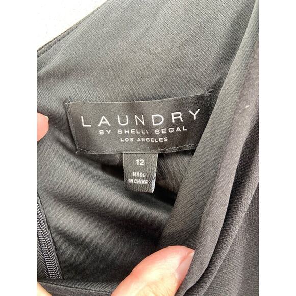 Laundry by Shelli Segal Dress Womens Sz 12‎ Black One Shoulder Midi Cocktail - Picture 7 of 12